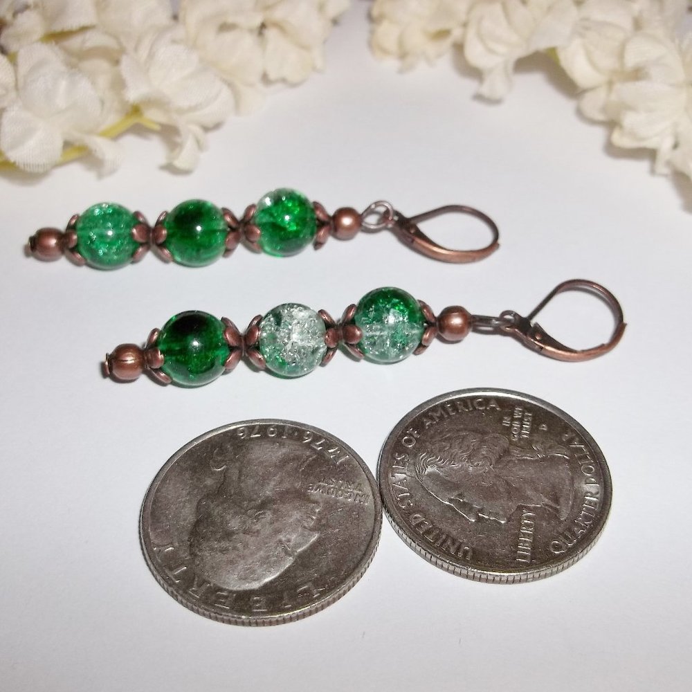 Beaded Earrings Set Boho Copper & Green Ombre 5278 - Picture 5 of 8